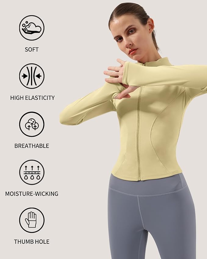 Locachy Women's Lightweight Stretchy Workout Full Zip Running Track Jacket with Thumb Holes