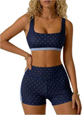 Milumia Women's Polka Dots Workout Set 2 Piece Color Block Yoga Outfit Bra Tank High Waisted Biker Shorts