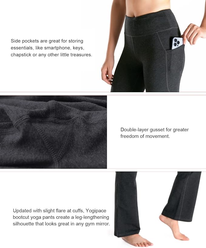 Yogipace Petite/Regular/Tall Women's Bootcut Yoga Pants with Side Pockets, Flare Leggings for Travel, Lounge & Everyday Wear