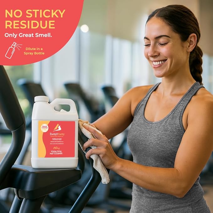 SwaytAway Fitness Mat Cleaner Concentrate – 32oz/Make 4 Gal - No-Slip No-Residue Citrus Essential Oil Formula – USA Made Aromatherapy Yoga Mat Spray for Home & Studio – Natural Cleaning Solution