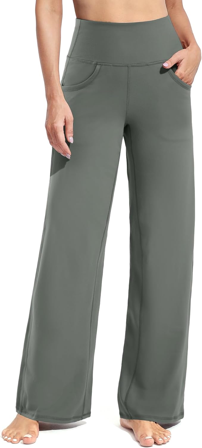 Promover Wide Leg Pants Woman Yoga Pants with Pockets Stretch Loose Casual Lounge Sweatpants Petite/Regular/Tall