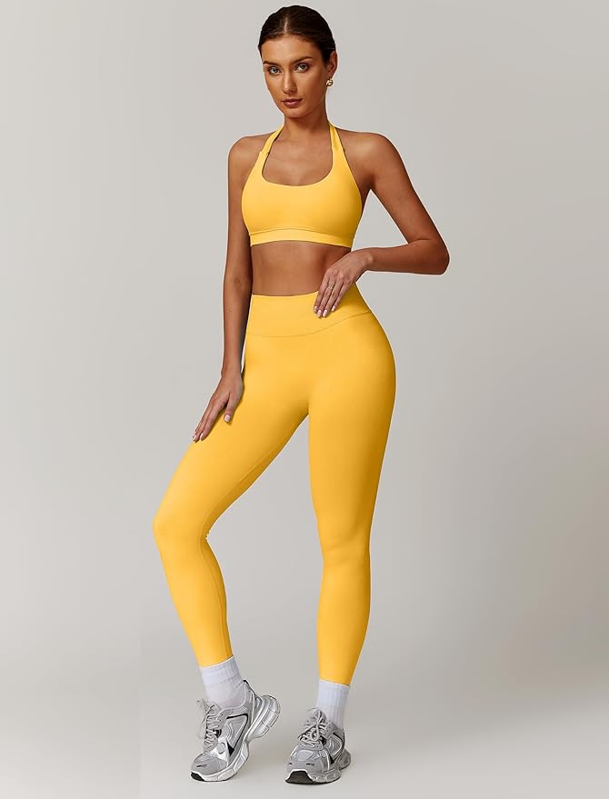 ABOCIW Workout Sets for Women Seamless Scunch Butt Lifting Impact Leggings Halter Sports Bra 2 Piece Gym Outfits