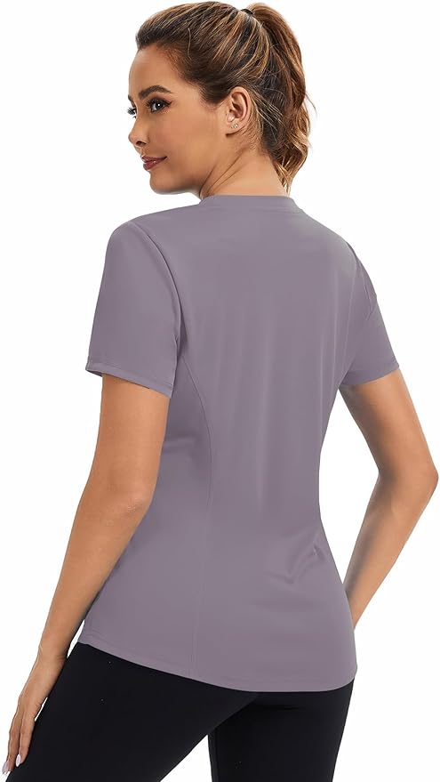 AVOOGUE Women's Short Sleeve Workout Tops Quick Dry Athletic UPF50+ Sun Protection Shirts Gym Hiking Running Yoga Clothes