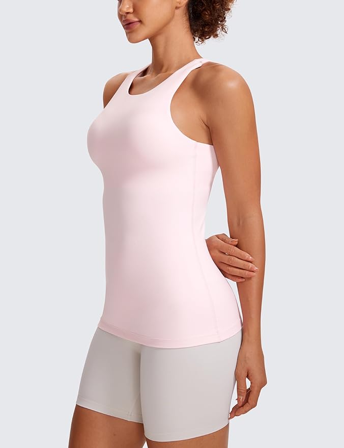 CRZ YOGA Butterluxe High Neck Tank Tops for Women - Racerback Workout Padded Yoga Athletic Camisole with Built in Bra