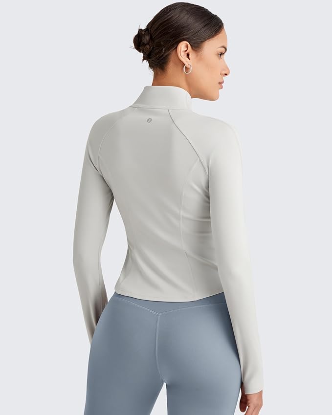 G4Free Workout Jackets for Woman BareFeel Cropped Zip Up Athletic Running Jacket Slim Fit Yoga Tops with Thumb Holes