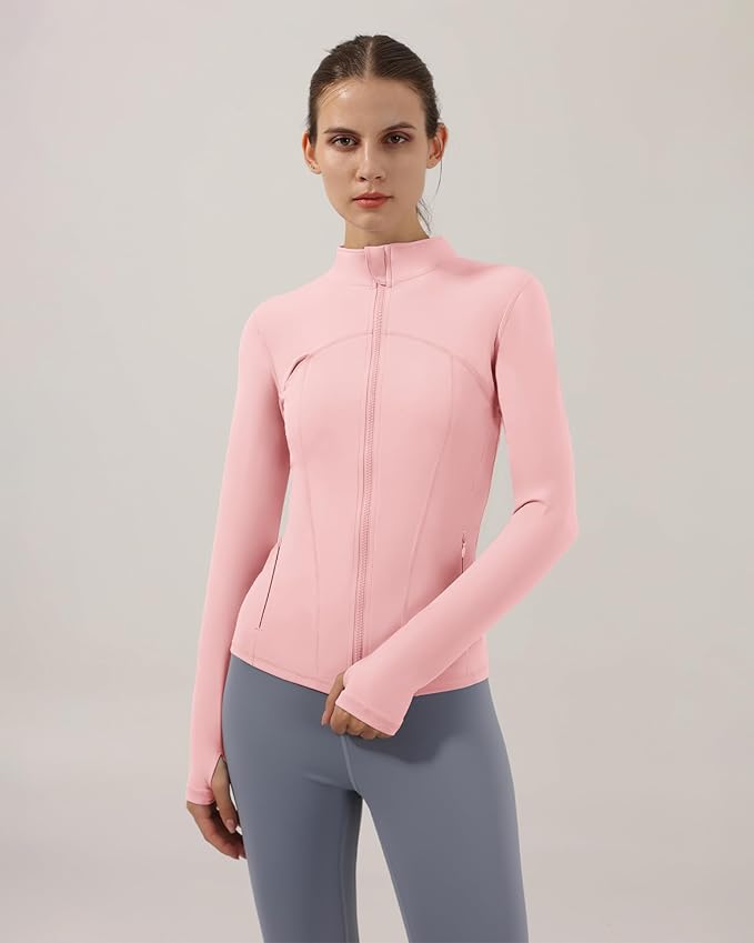 Locachy Women's Slim Fit Full Zip Athletic Running Sports Workout Jacket with Thumb Holes