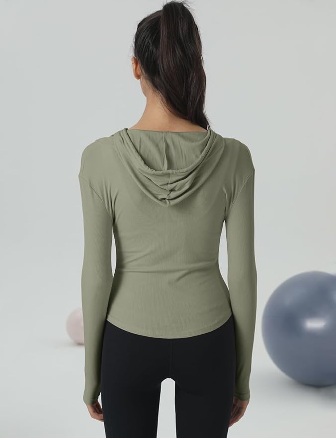 Locachy Womens Slim Fit Full Zip Hoodie Athletic Jacket Yoga Workout Running Jackets with Thumb Holes