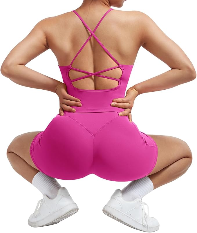 SUUKSESS Women 2 Piece Workout Sets Padded Tank Tops Tummy Control Leggings Gym Outfits