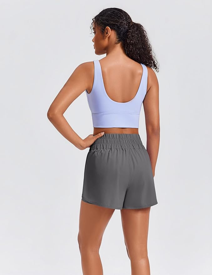PINSPARK Women's 2 in 1 Running Shorts High-Split Athletic Short High Waisted 3" Liner Workout Gym Short with Pockets