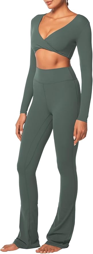 Sunzel Long Sleeve Workout Tops for Women Buttery Soft Deep V Twist Cropped Tops with Compression for Yoga Pilates Gym Outfit