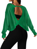 UNIANKIYA Open Back Workout Tops for Women Long Sleeve Cropped Athletic Clothes Gym Running Yoga Low Impact Sports T Shirts