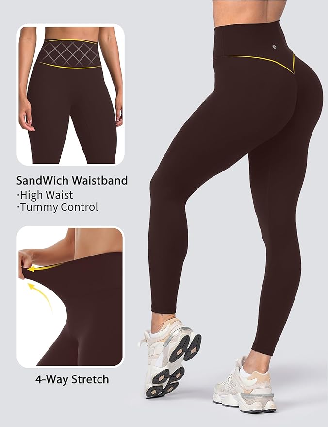 Sogetdo Yoga Leggings for Women Hidden Scrunch Butt Non See Through High Waisted No Front Seam Athletic Gym Workout Pants
