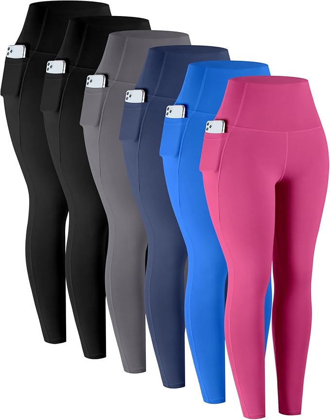 LZYVOO Leggings with Pockets for Women, 6 Packs Soft High Waisted Tummy Control Workout Yoga Pants