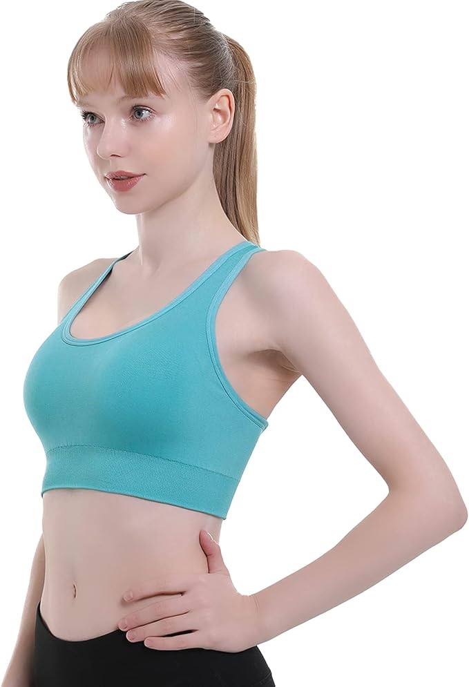 Double Couple Sports Bras for Women Padded High Impact Seamless Criss Cross Back Workout Tops Gym Activewear Bra Large