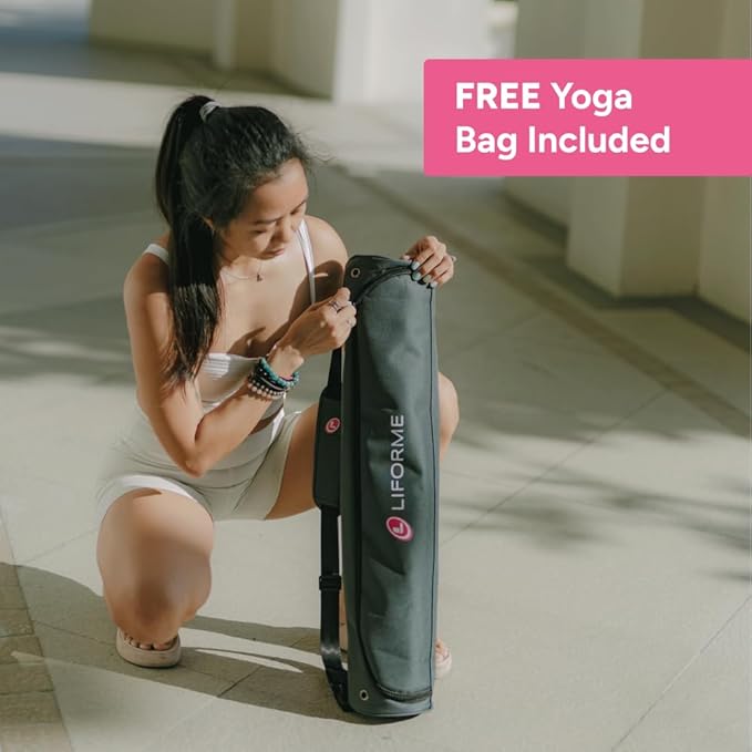 Liforme Evolve Yoga Mat – Free Yoga Bag Included - Patented Alignment System, Warrior-like Grip, Non-slip, Eco-friendly, Sweat-Resistant, Long, Wide, 4.2mm thick mat for comfort