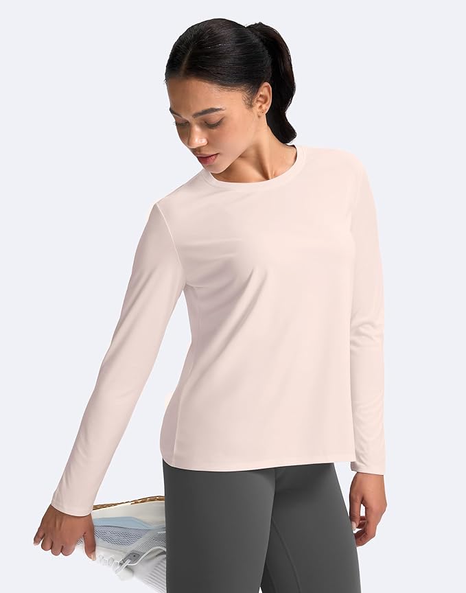 SANTINY Women's Lightweight Long Sleeve Workout Tops Split Back Gym Running Hiking Athletic Shirt Quick Dry UPF 50+ Sun Shirt