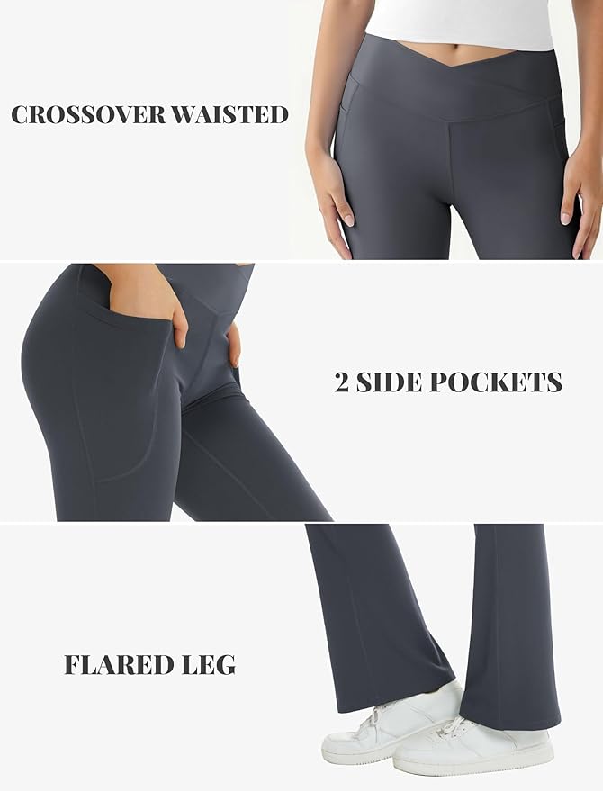 COPYLEAF Women's Flare Yoga Pants with Pockets V Crossover High Waisted Bootcut Yoga Leggings-Flare Workout Gym Leggings
