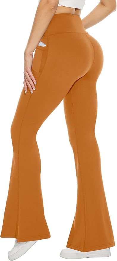 TNNZEET Black Flare Leggings for Women, Crossover Yoga Pants with Pockets Bootcut Flared Leggings