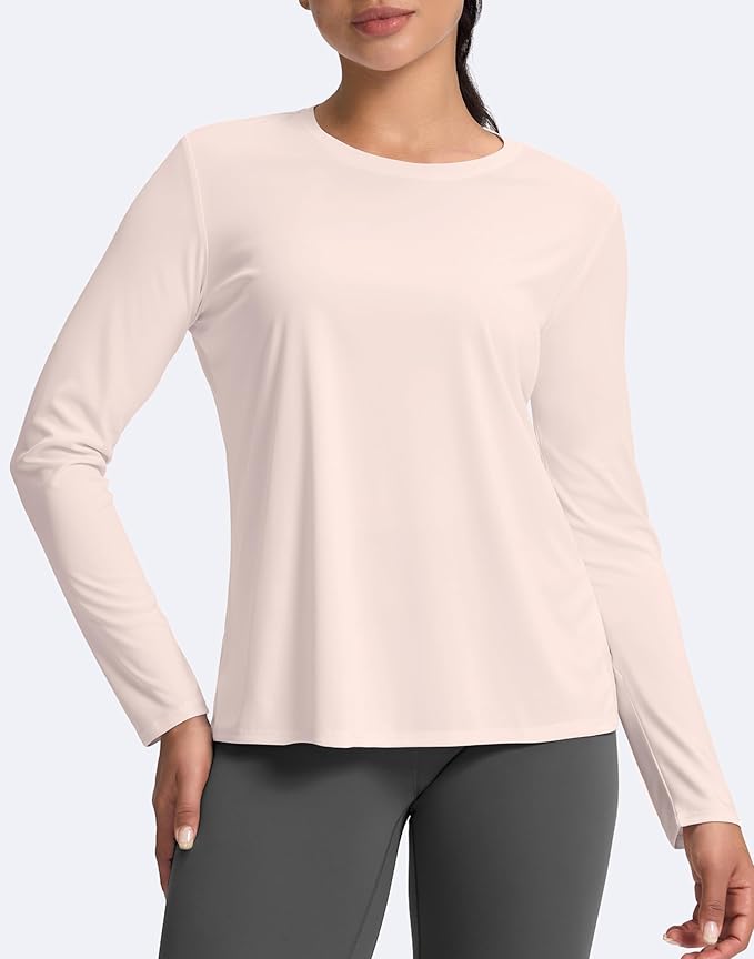 SANTINY Women's Lightweight Long Sleeve Workout Tops Split Back Gym Running Hiking Athletic Shirt Quick Dry UPF 50+ Sun Shirt