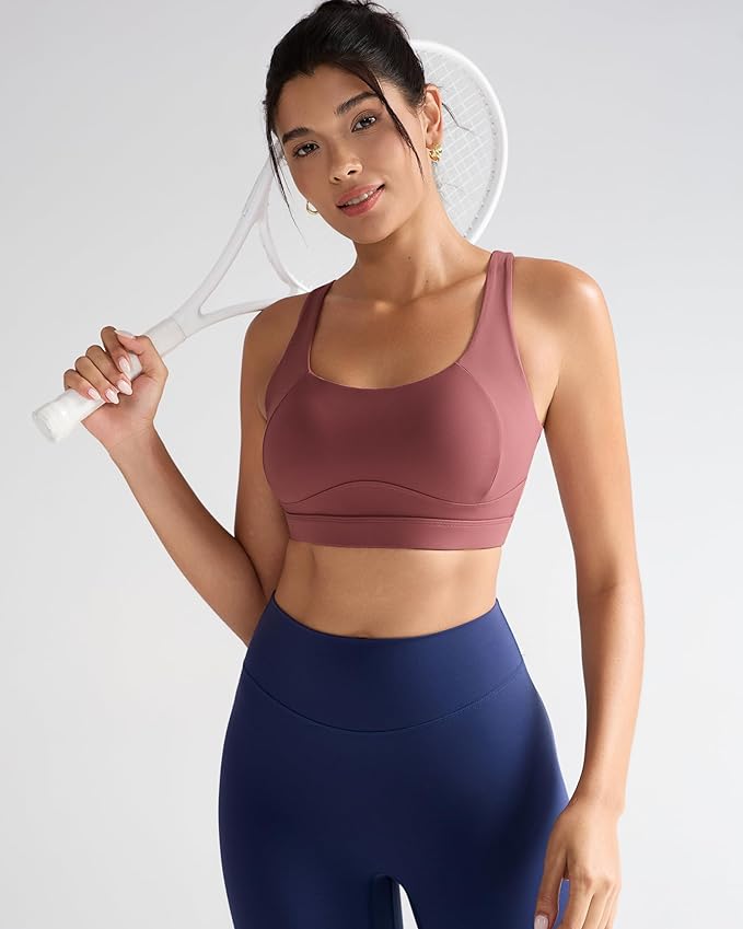RUNNING GIRL Sports Bras for Women High Support,Racerback High Impact Grey Sports Bra Moulded Cup Workout Bra Push up