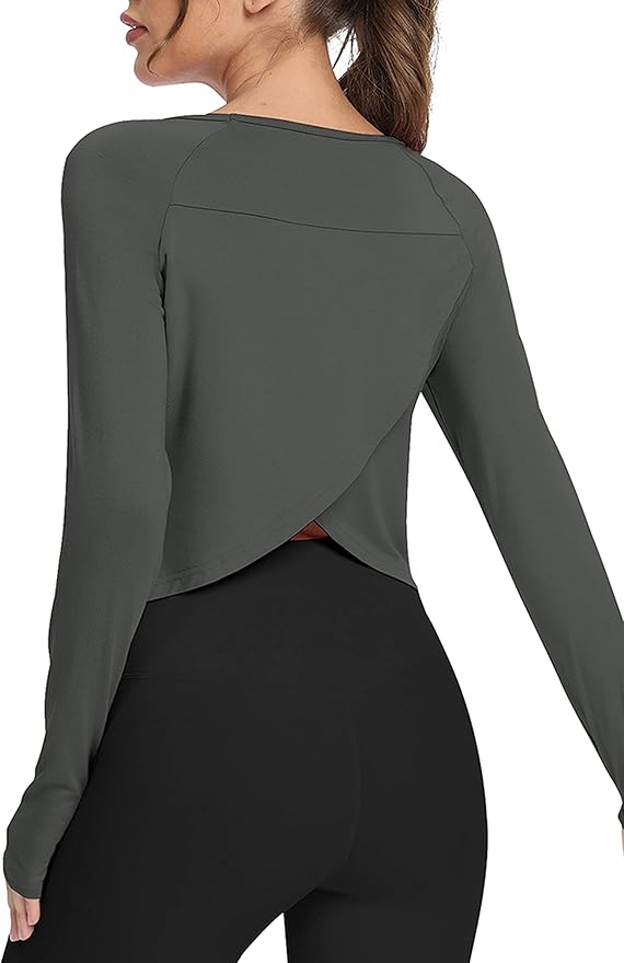 Bestisun Long Sleeve Athletic Workout Shirts Sports Yoga Gym Crop Tops for Women