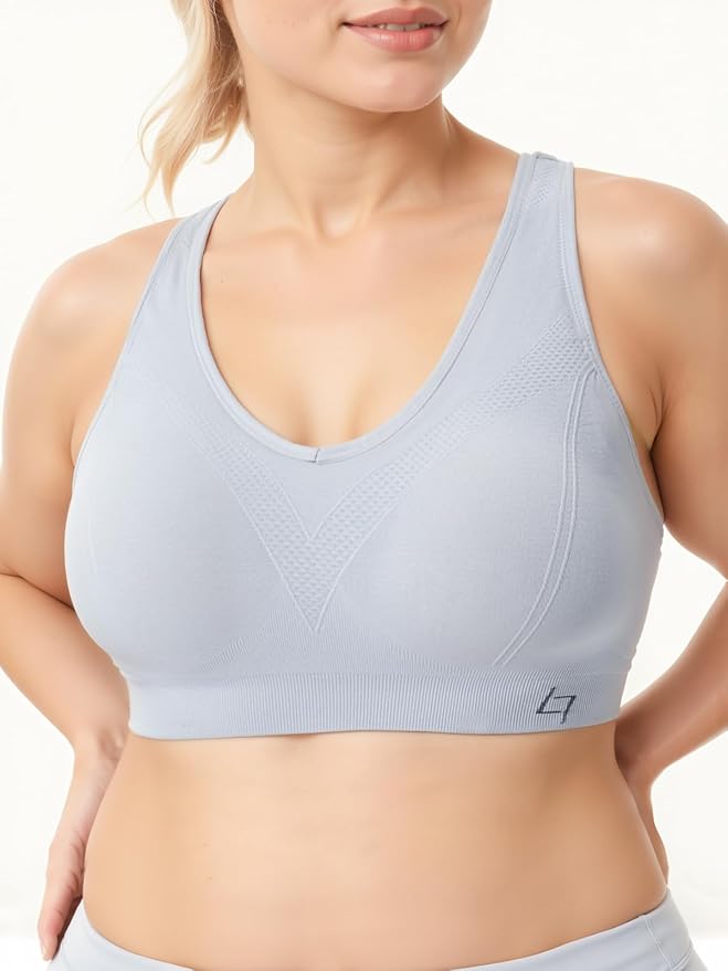 FITTIN Racerback Sports Bras for Women - Padded Comfortable Seamless Support for Yoga Workout Gym - for Plus Size Large Bust