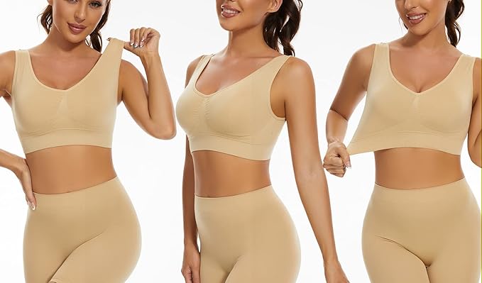 Lemef 3-Pack Seamless Sports Bra Wirefree Yoga Bra with Removable Pads for Women