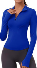 LOMON Womens Long Sleeve Workout Tops Quick Dry Quarter Zip Pullover Crop Yoga Athletic Slim Fit Shirts