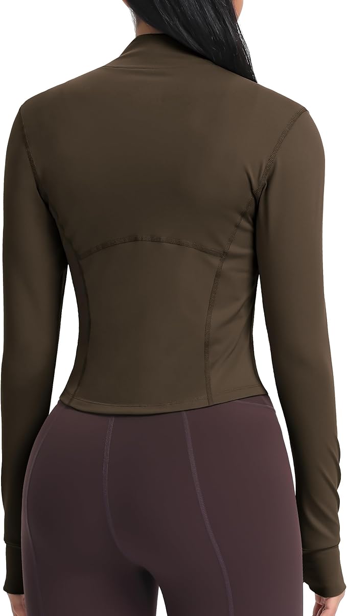 Women BBL Jacket Full Zip UP Workout Athletic Cropped Jacket wIth Thumb Holes Running Yoga Sportswear