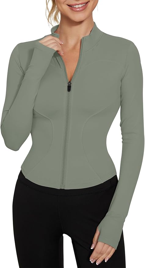 LUYAA Women's Workout Jacket Lightweight Zip Up Yoga Jacket Cropped Athletic Slim Fit Tops