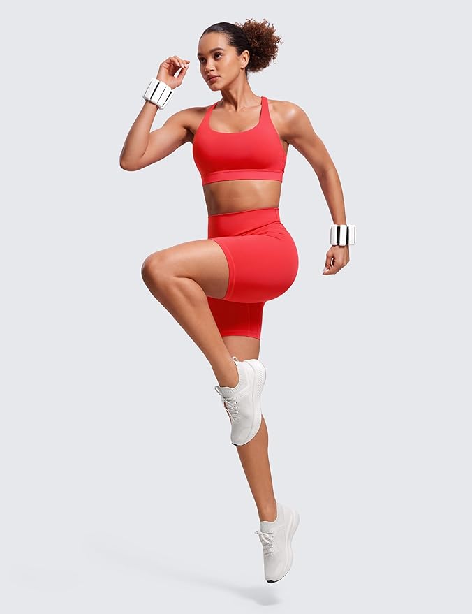 CRZ YOGA Naked Feeling Strappy Padded Sports Bras for Women - Fitness Workout Top Criss Cross Back Yoga Cami