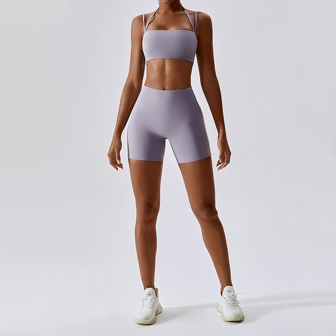 IMEKIS Women's Workout Sets 2 Piece Yoga Outfit High Waisted Biker Shorts Leggings Sports Bra Gym Fitness Clothes Tracksuit