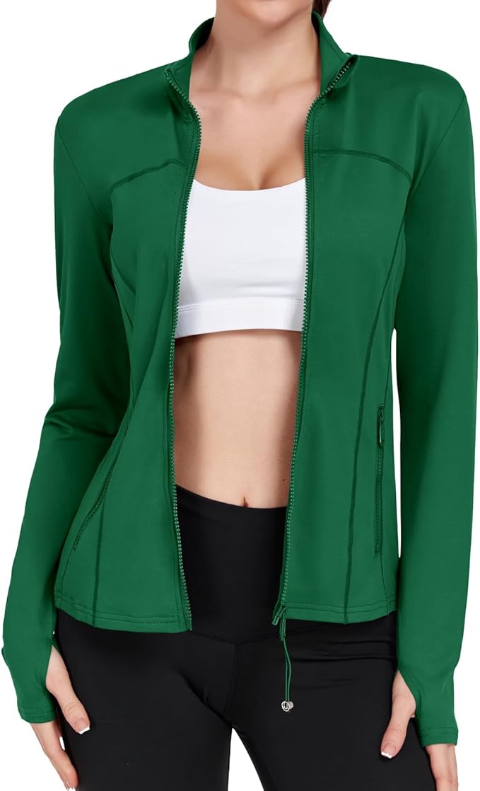 Women's Workout Jackets Full Zip Running Yoga Jackets Lightweight Athletic Clothes with Thumb Holes