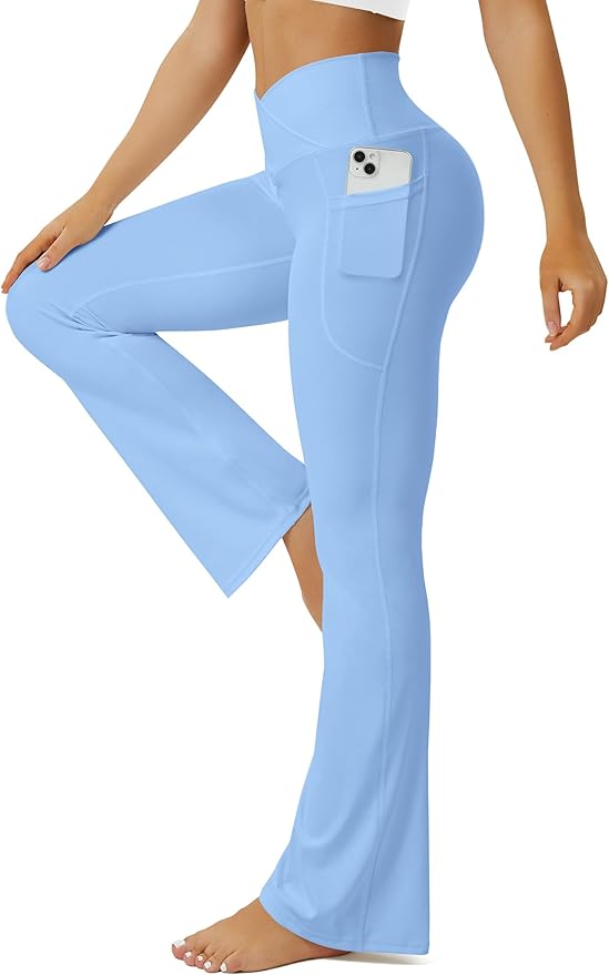 FOHOFO Yoga Pants Women, Flare Leggings for Women with Pockets Crossover High Waisted Bootcut Yoga Pants