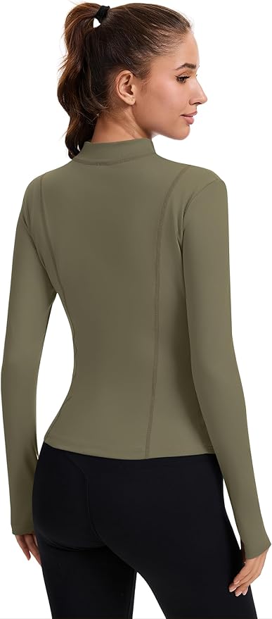 Rapbin Women's Full Zip Workout jackets Runing Slim Fit Athletic Tops With Thumb Holes