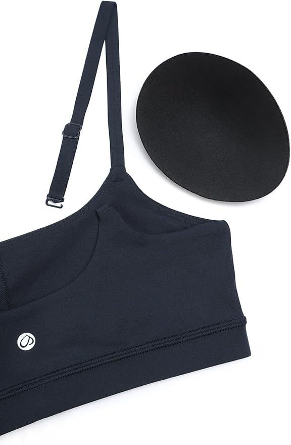 CRZ YOGA Butterluxe Adjustable Spaghetti Strap Sports Bras for Women - Scoop Neck Wireless Padded Yoga Workout Crop Top