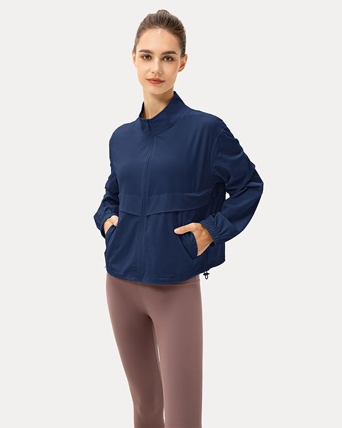 Locachy Women's Lightweight Zip Up Athletic Jacket Stand Collar Windproof Sun Protection Workout Outdoor Jacket
