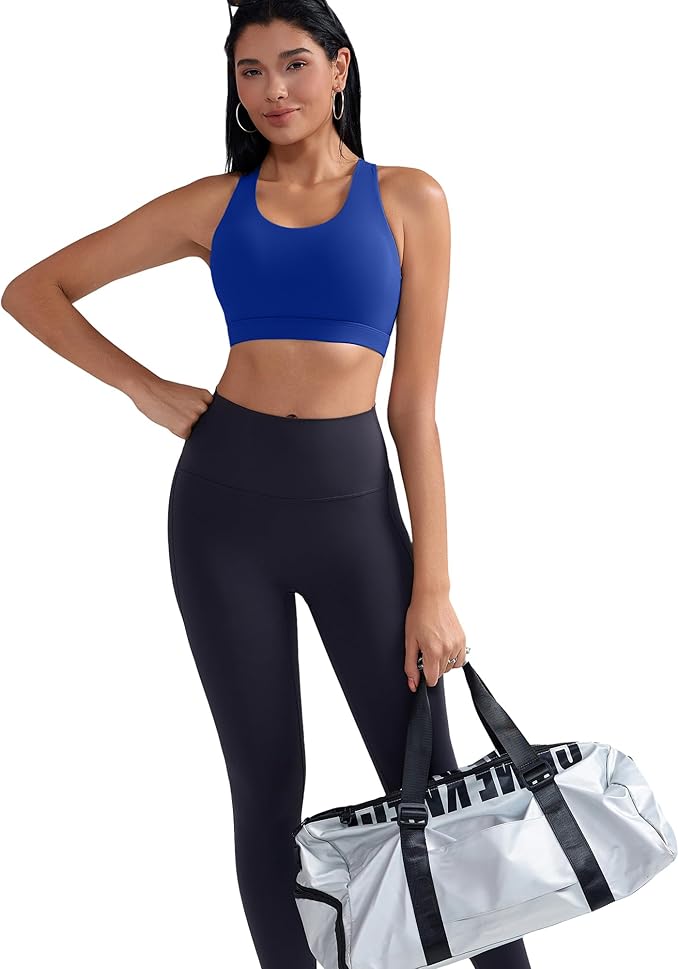 RUNNING GIRL Sports Bras for Women,Padded Strappy Sports Bras Criss-Cross Back Medium Support Sports Bras with Removable Cups