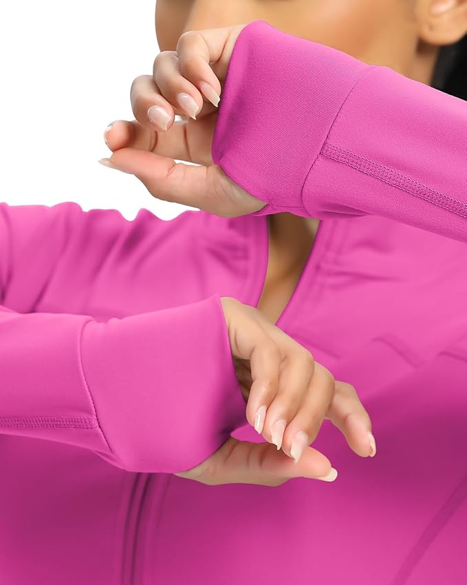 Women BBL Jacket Full Zip UP Workout Athletic Cropped Jacket wIth Thumb Holes Running Yoga Sportswear