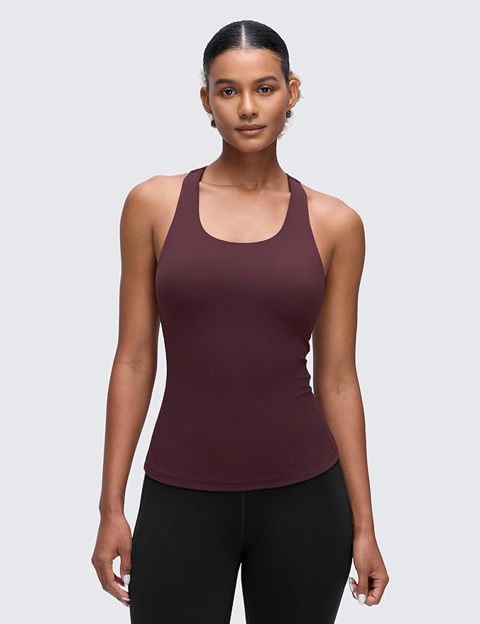 CRZ YOGA Butterluxe Workout Racerback Tank Tops for Women - Padded Athletic Spandex Yoga Shirts with Built in Bra