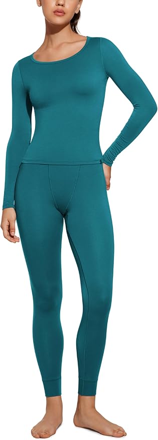 CRZ YOGA Soft Thermal Underwear Sets for Women Lightweight Long Johns Base Layer Pajamas Warm Top Bottom