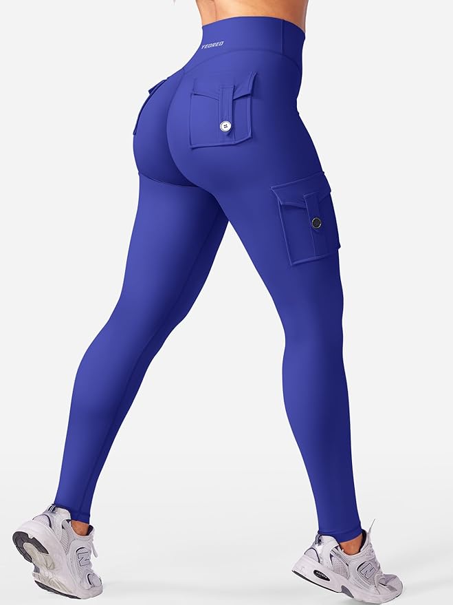 YEOREO CoreFlex Workout Cargo Leggings with Pockets for Women Hidden Scrunch Butt Lifting Leggings Gym Yoga Pants