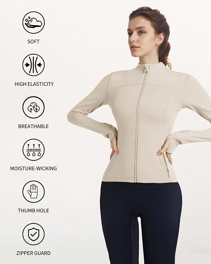 Locachy Women's Slim Fit Full Zip Athletic Running Sports Workout Jacket with Thumb Holes
