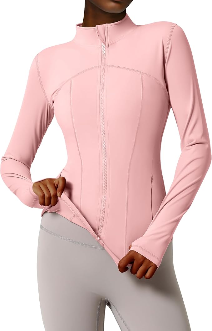 Gacaky Women's Slim Fit Workout Running Track Jackets Full Zip-up Yoga Athletic Jacket with Thumb Holes
