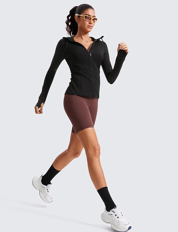 CRZ YOGA Butterluxe Hooded Athletic Jackets for Women - Full Zip Track Casual Tops with Thumb Holes Pockets