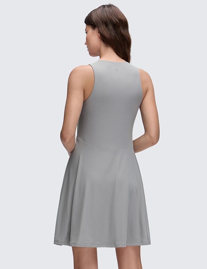 CRZ YOGA Cloudweight Double Layer Midi Dress for Women - Crewneck Flowy Tank Top Sleeveless Outfits for Casual Travel
