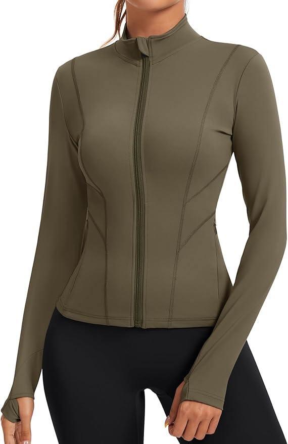 Rapbin Women's Slim Fit Workout Jackets Full Zip Long Sleeve Running Athletic Tops Yoga Shirts with Thumb Holes