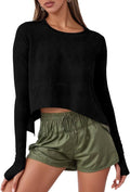 Aurgelmir Womens Long Sleeve Cropped Tops Loose Workout Athletic T-Shirts Flowy Sweatshirt for Yoga Tiered Hem Gym Tees