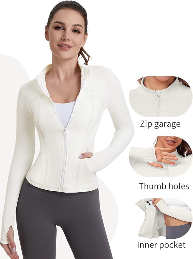 VUTRU Womens Workout Yoga Jacket Lightweight Zip Up Athletic Jacket Lightweight Cropped Jacekt with Pockets