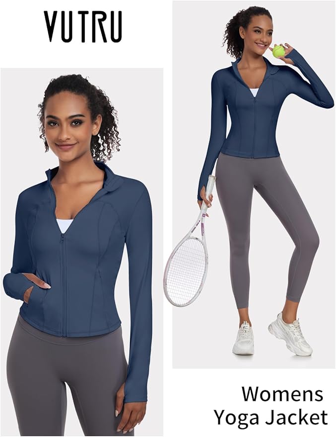 VUTRU Womens Workout Yoga Jacket Lightweight Zip Up Athletic Jacket Lightweight Cropped Jacekt with Pockets